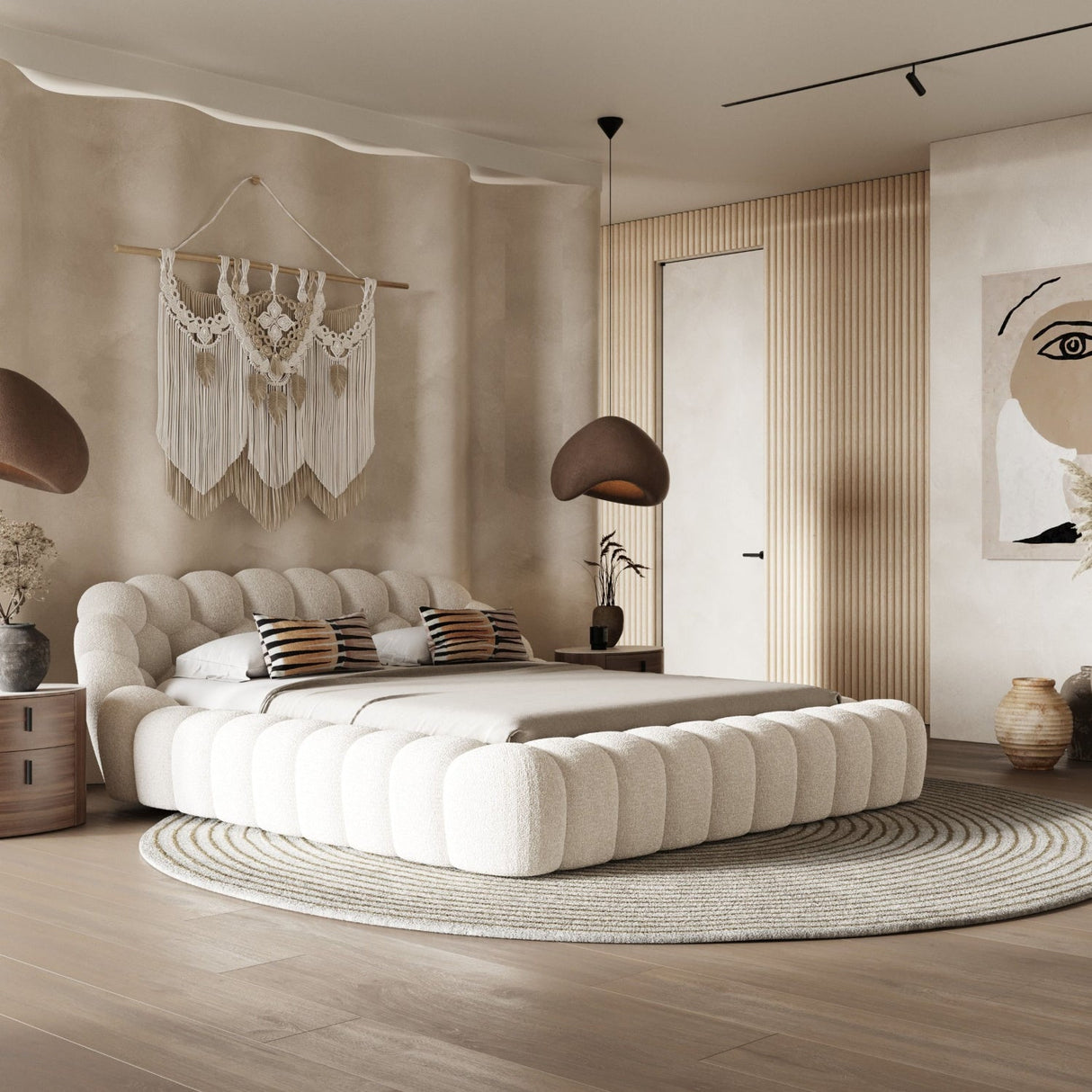 Off-white Hexagonal Tufted Bed | OROA Modern Yolonda | Oroa.com