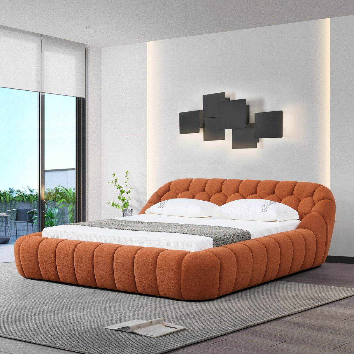 Orange Hexagonal Tufted Bed | OROA Modern Yolonda | Oroa.com