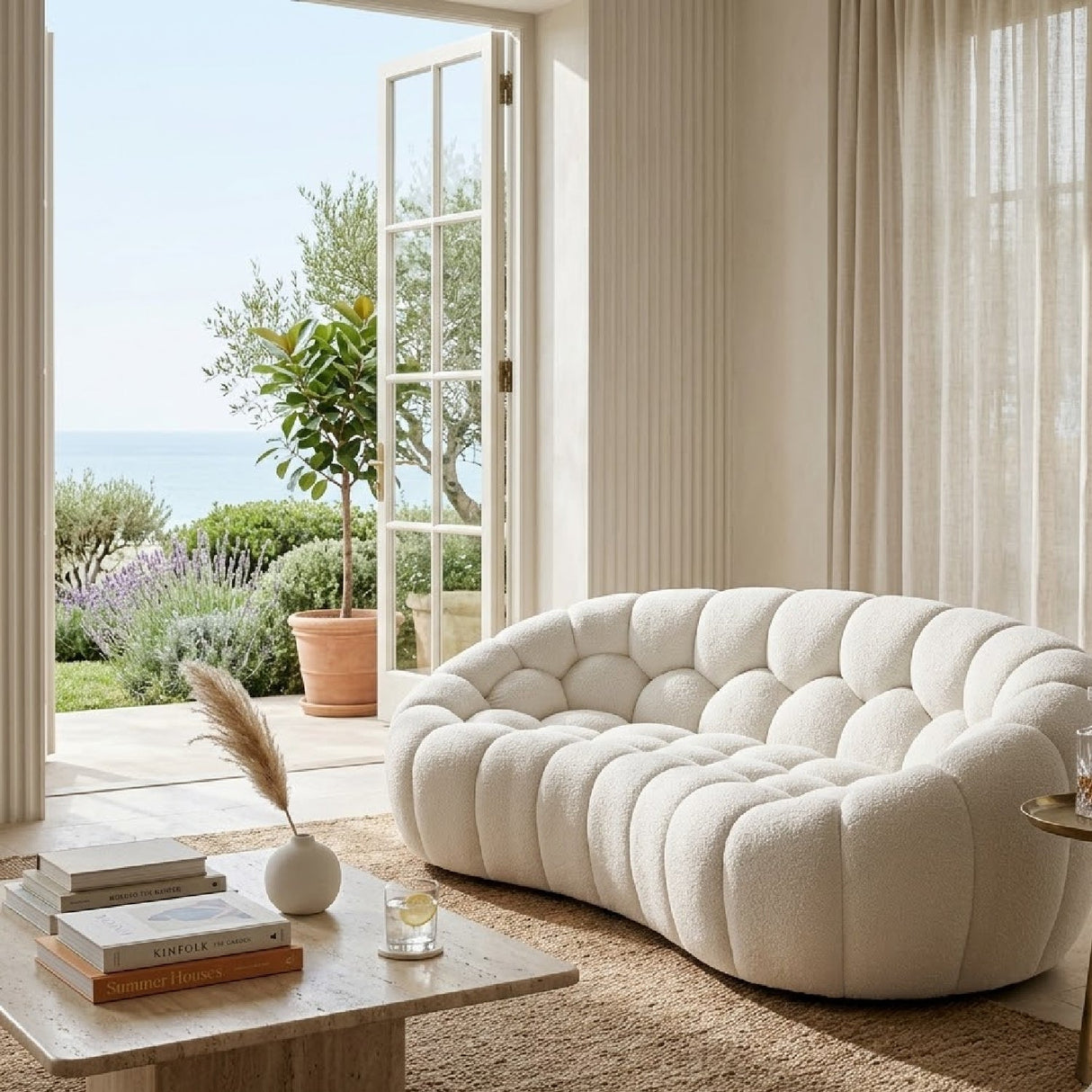 Hexagonal-Tufted Loveseat – Yolonda – angled view