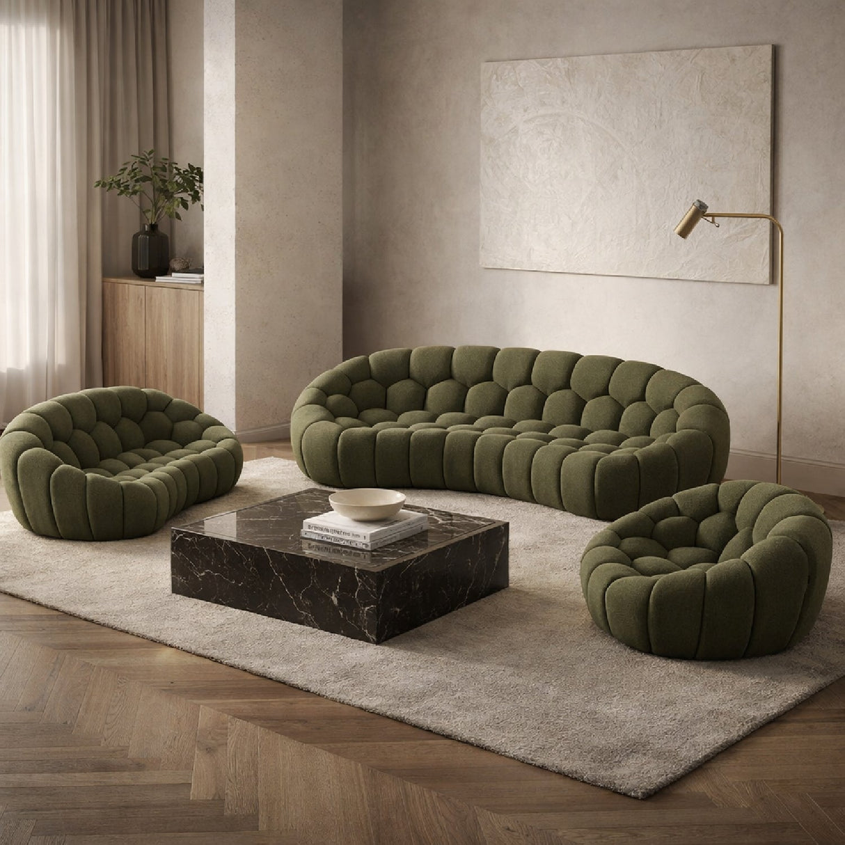 Green Tufted Sofa Set | OROA Modern Yolonda