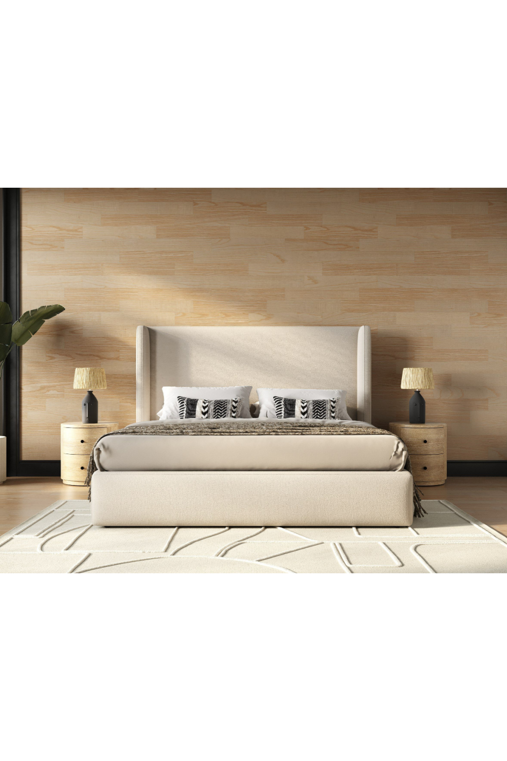 Beige Panel Headboard Bed | OROA Modern Byrne | Oroa.com