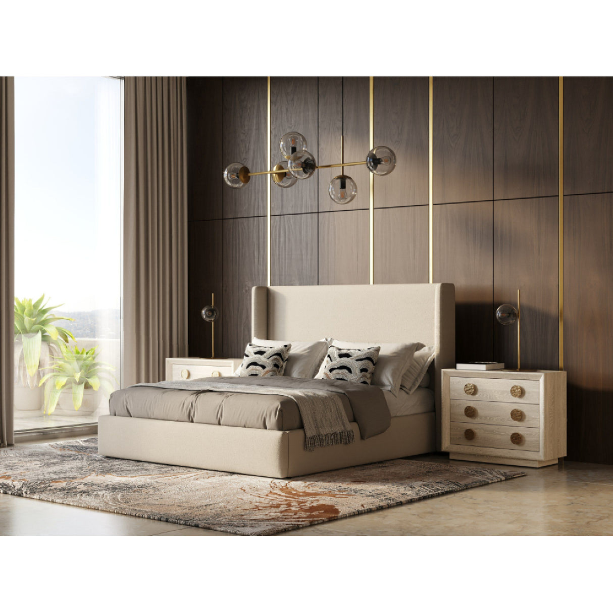 Beige Panel Headboard Bed | Oroa.com