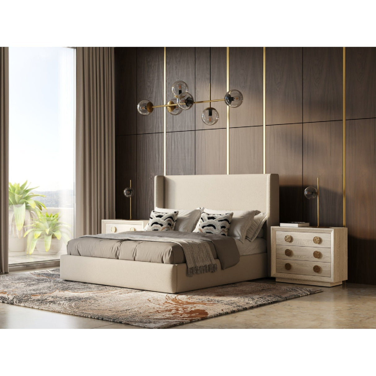 Beige Panel Headboard Bed – Byrne – alternate view 11