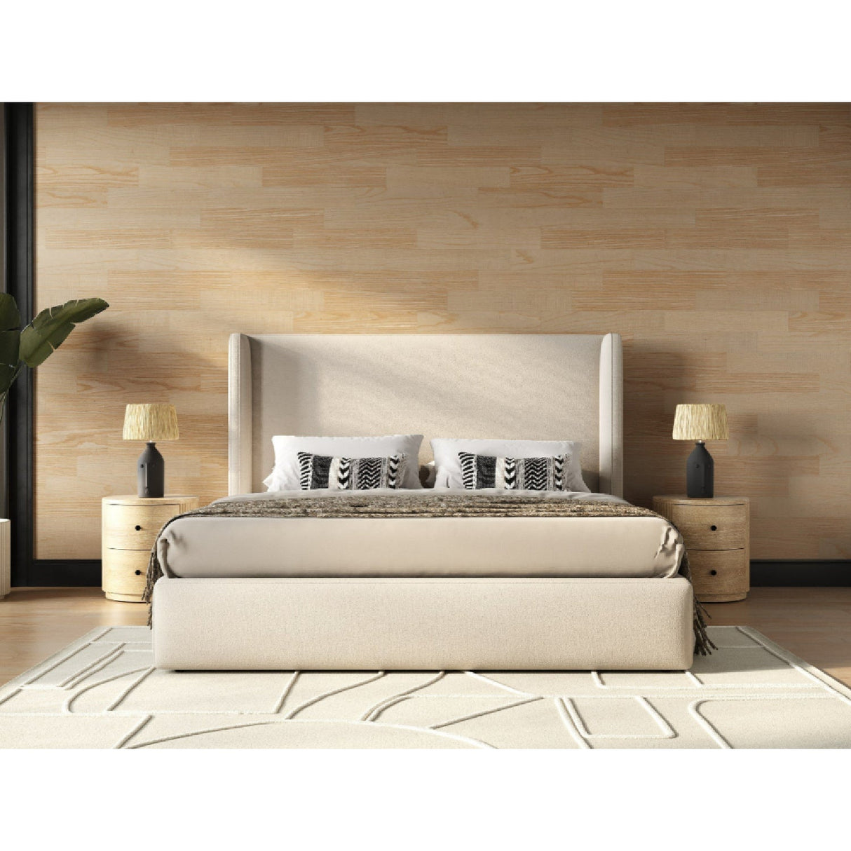 Beige Panel Headboard Bed – Byrne – alternate view 12
