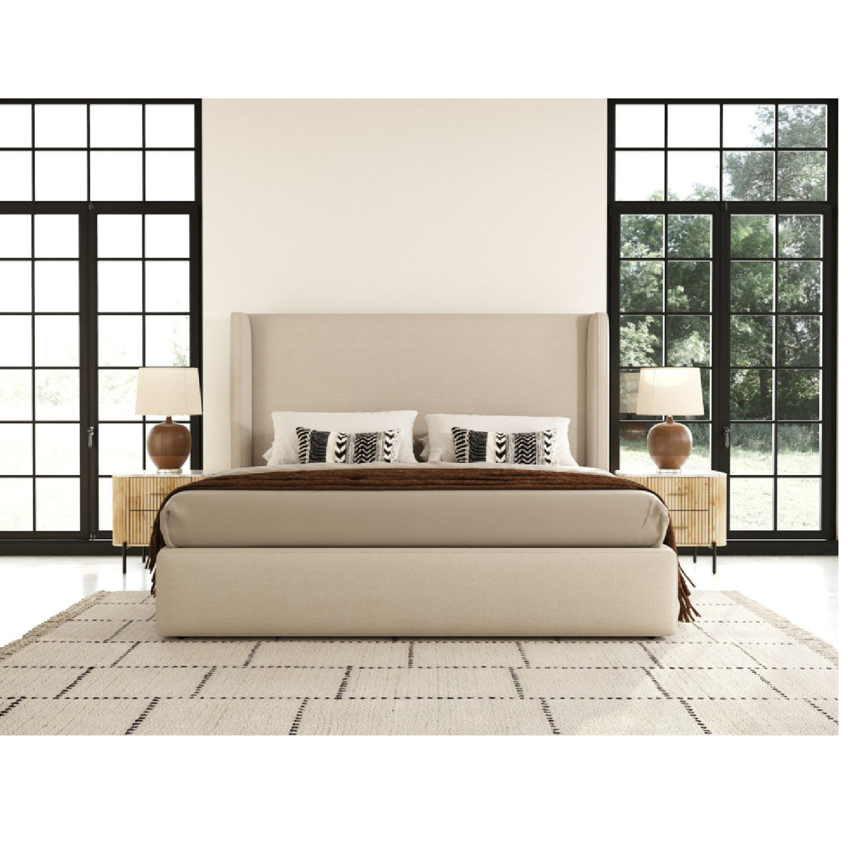 Beige Panel Headboard Bed | Oroa.com