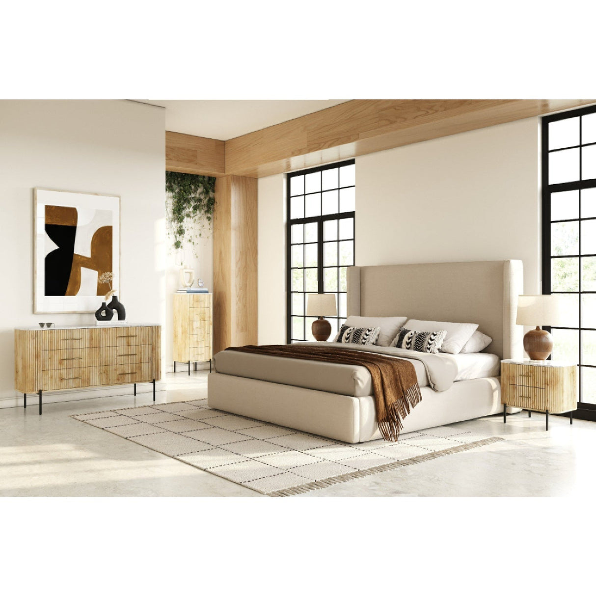 Beige Panel Headboard Bed – Byrne – alternate view 14
