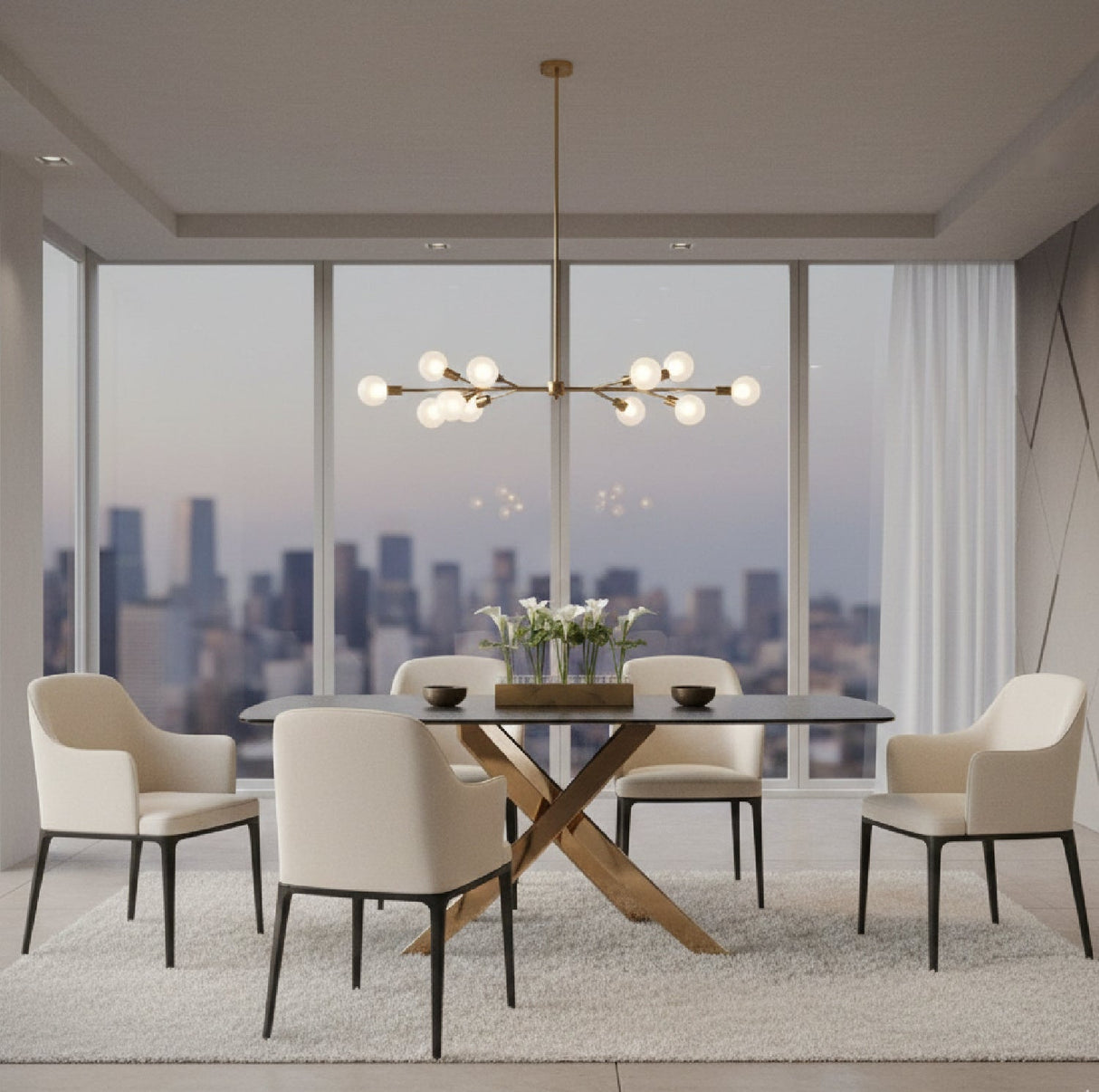 Textured Brown Glass Dining Table – Pyrite – angled view