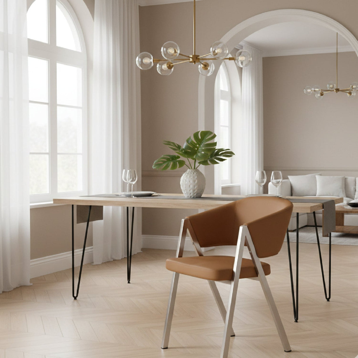 Curved Vegan Leather Dining Chairs (2) – Marcus – angled view