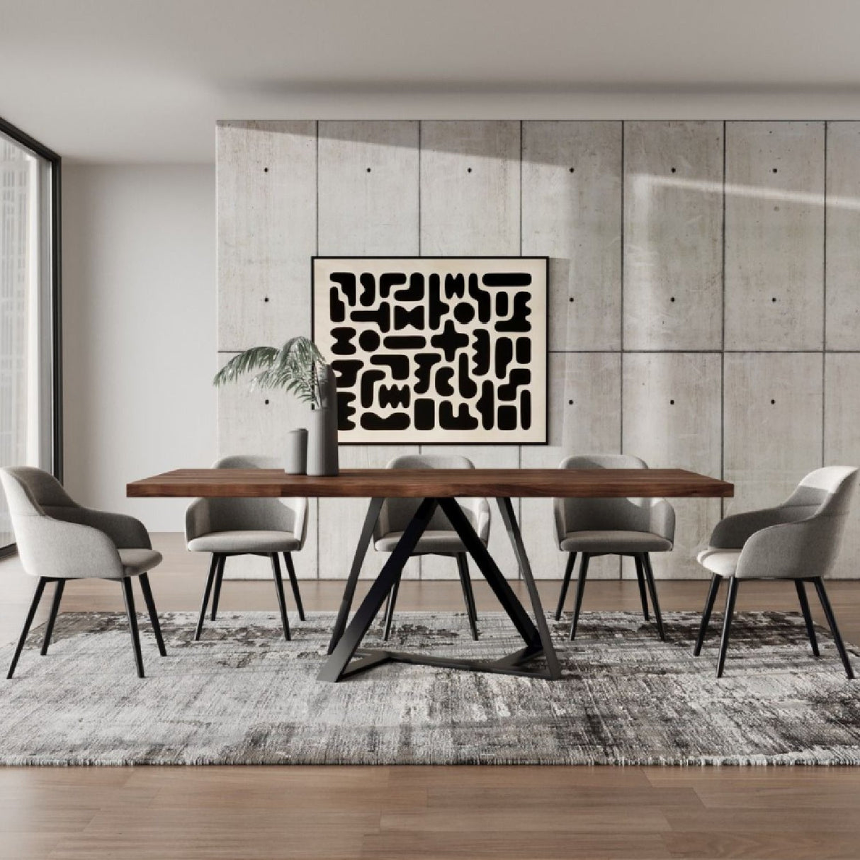 Wooden Top Industrial Dining Table – Keanna – angled view