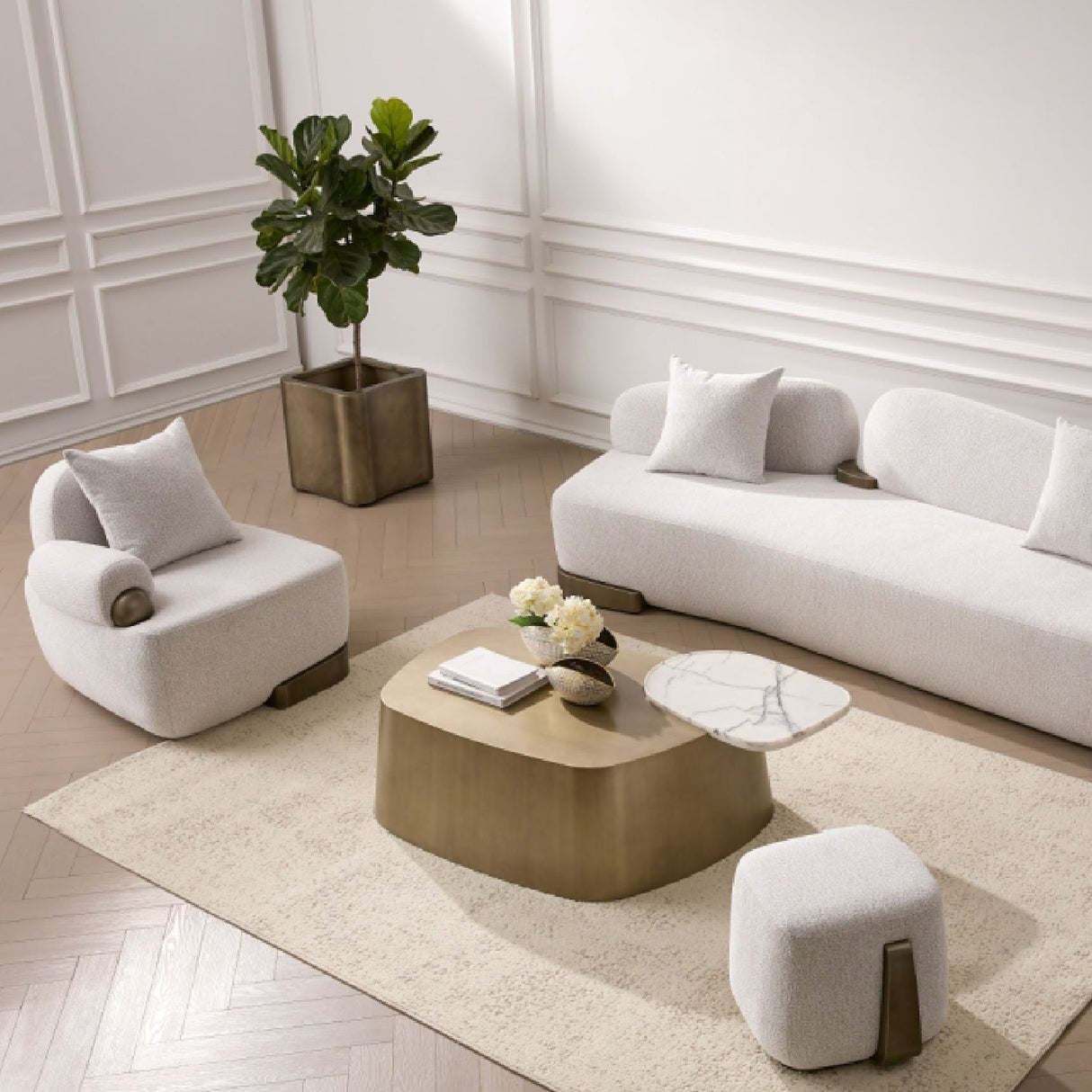 White Right-Armed Accent Chair – Rainier – angled view