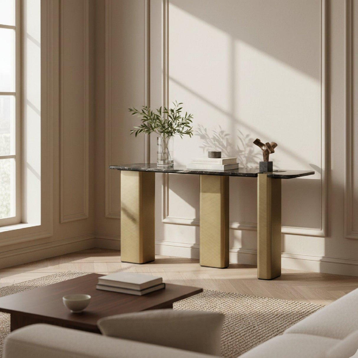 Black Marble Console Table – Quest – angled view