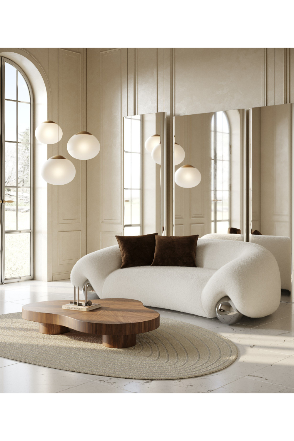 Stainless Steel Round Legs Sofa – Fortune – angled view