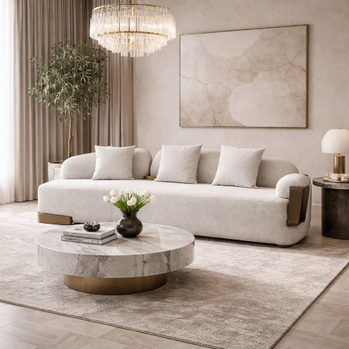 White Single-Armed Sofa – Rainier – angled view