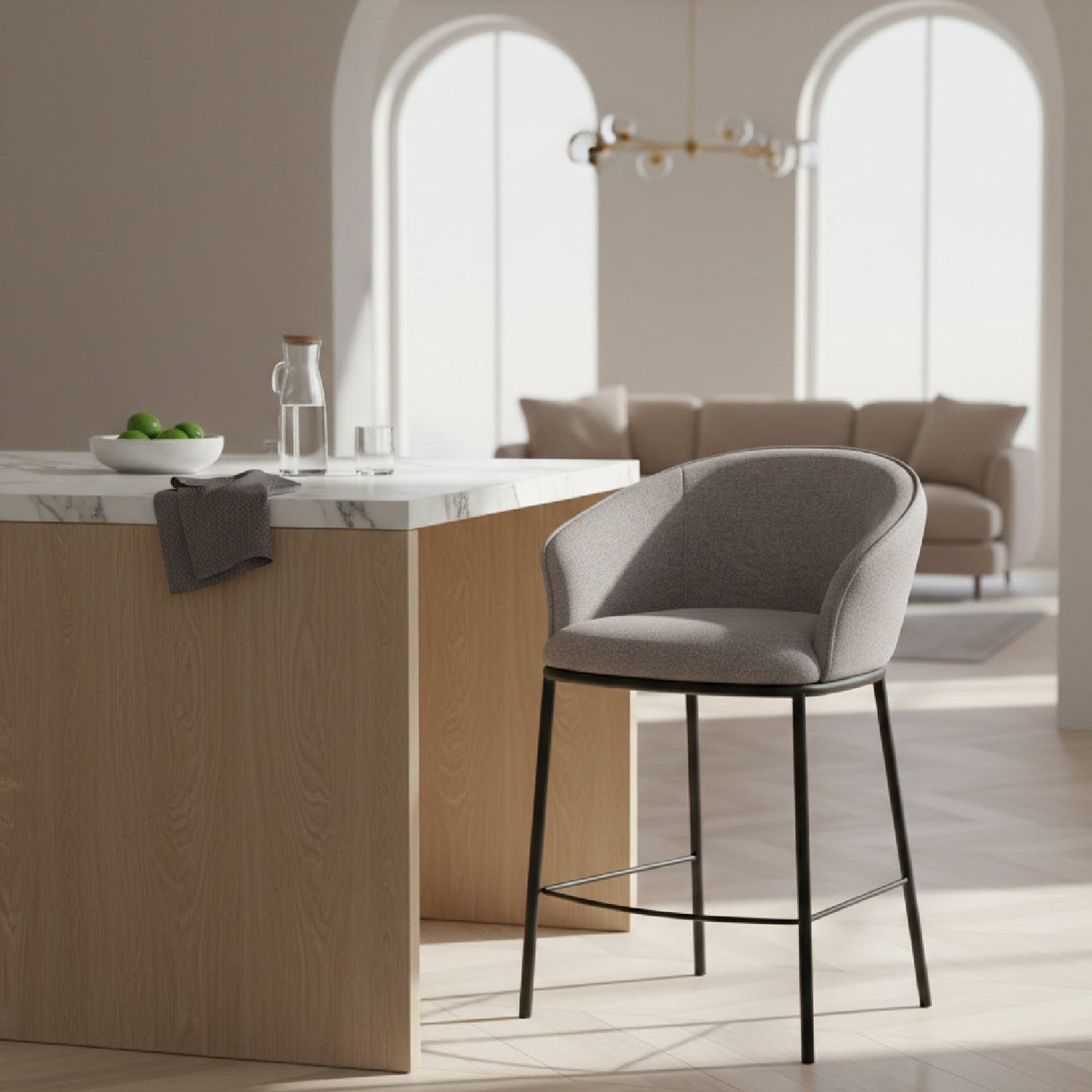 Gray Curved Counter Stool – Rumi – angled view