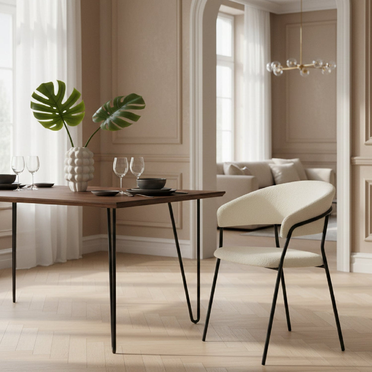 White Curved Dining Chairs (2) – Marlynn – angled view