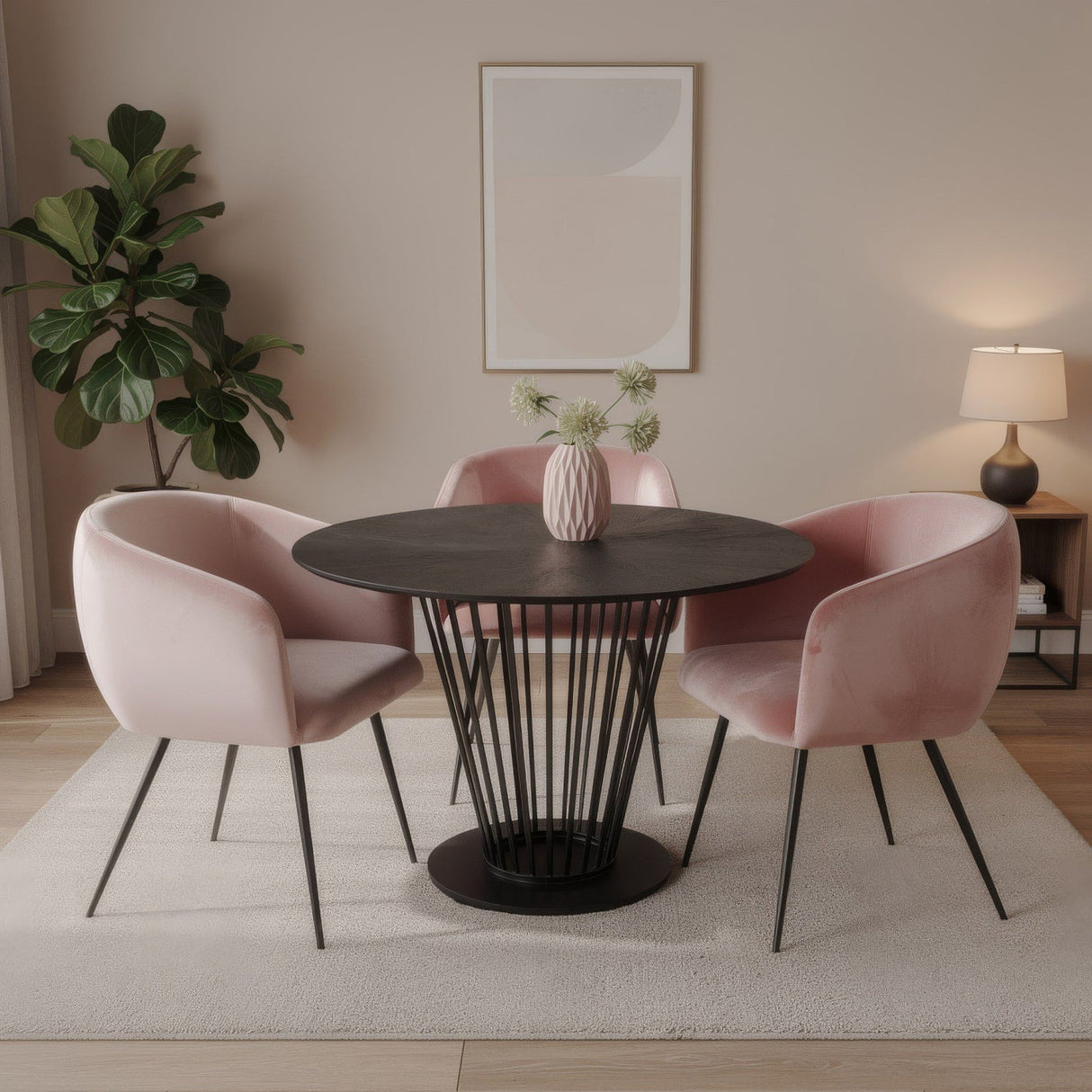 Black Oak Round Dining Table – Conroy – angled view