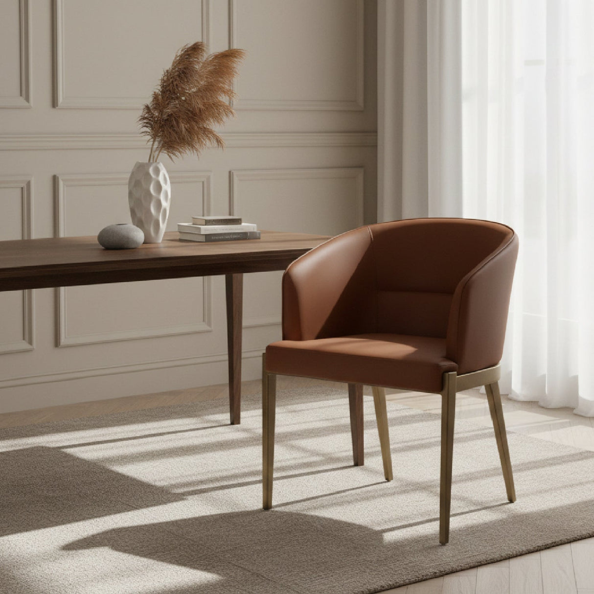 Curved Brown Leather Dining Chair | OROA Modern Aragon | Oroa.com