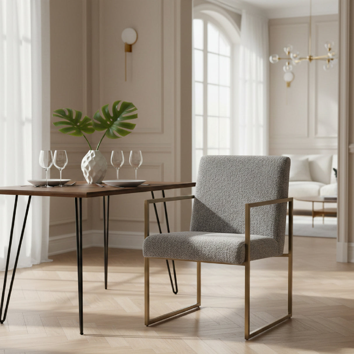 Gray Fabric Dining Chair – Suzanne – angled view