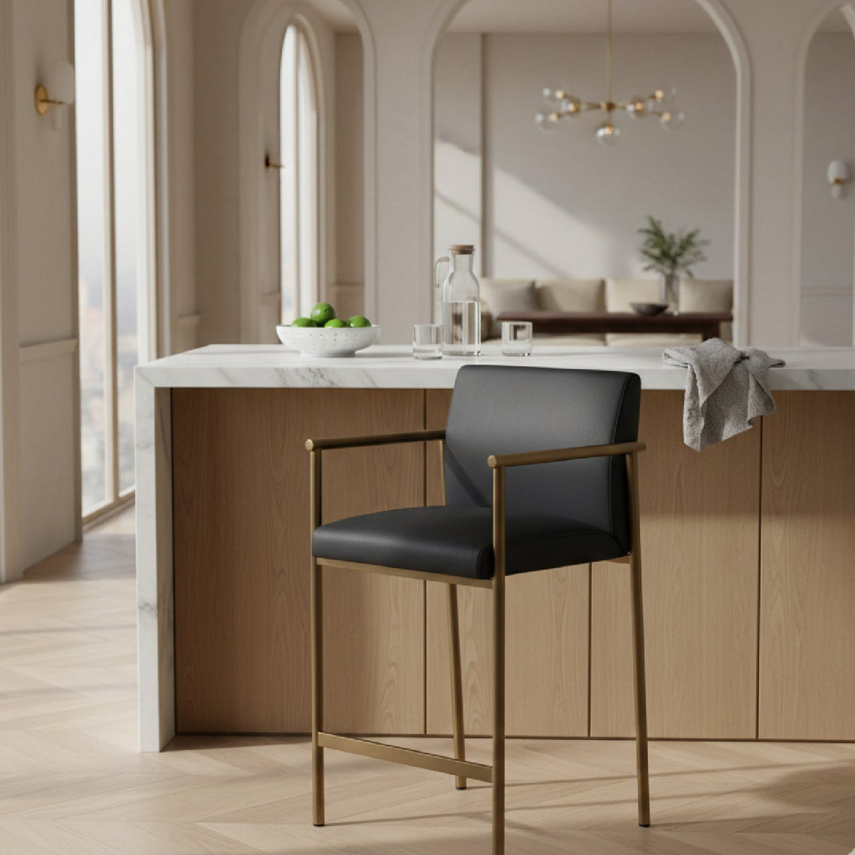 Black Vegan Leather Counter Chair – Custer – angled view