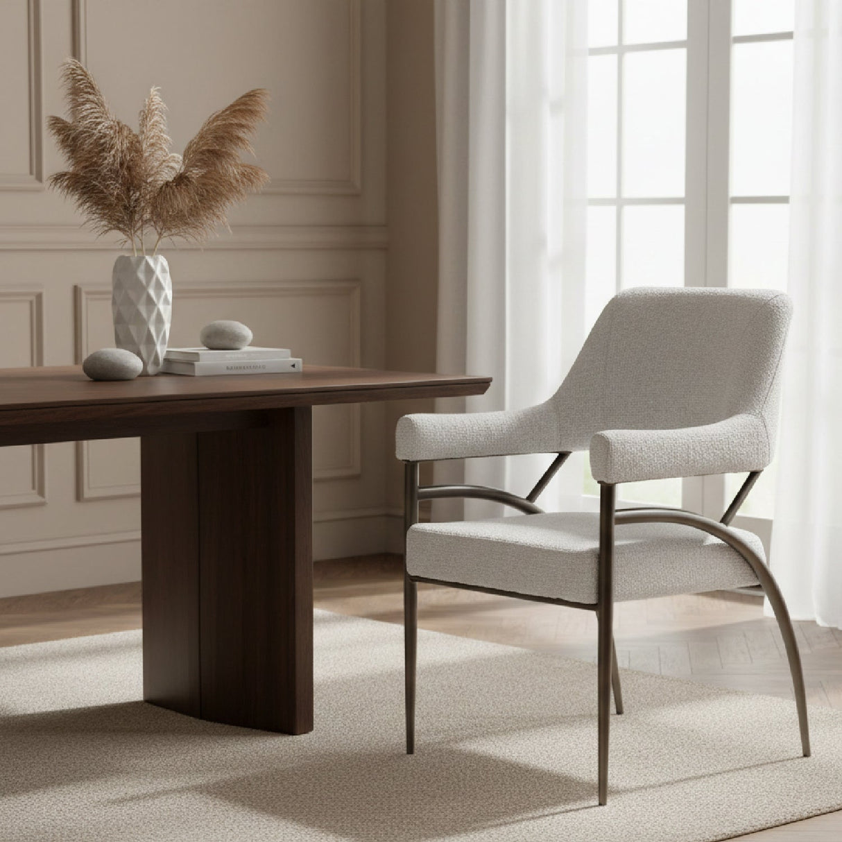Bronze Framed White Dining Chair – Betty – angled view