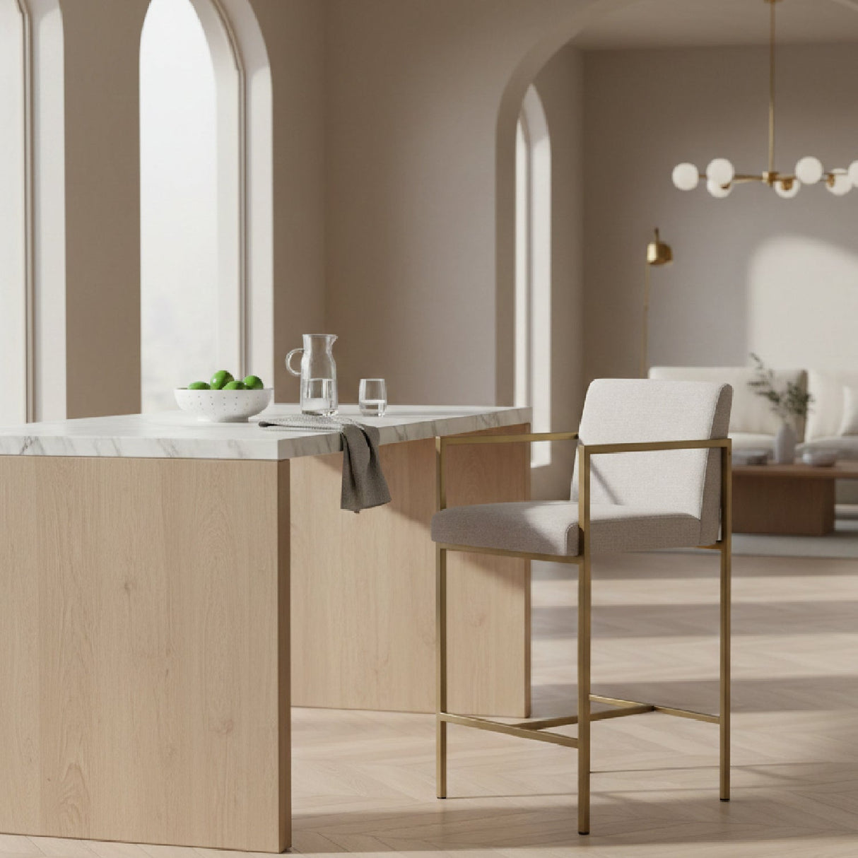 Brass Framed Counter Stool – Burnham – angled view