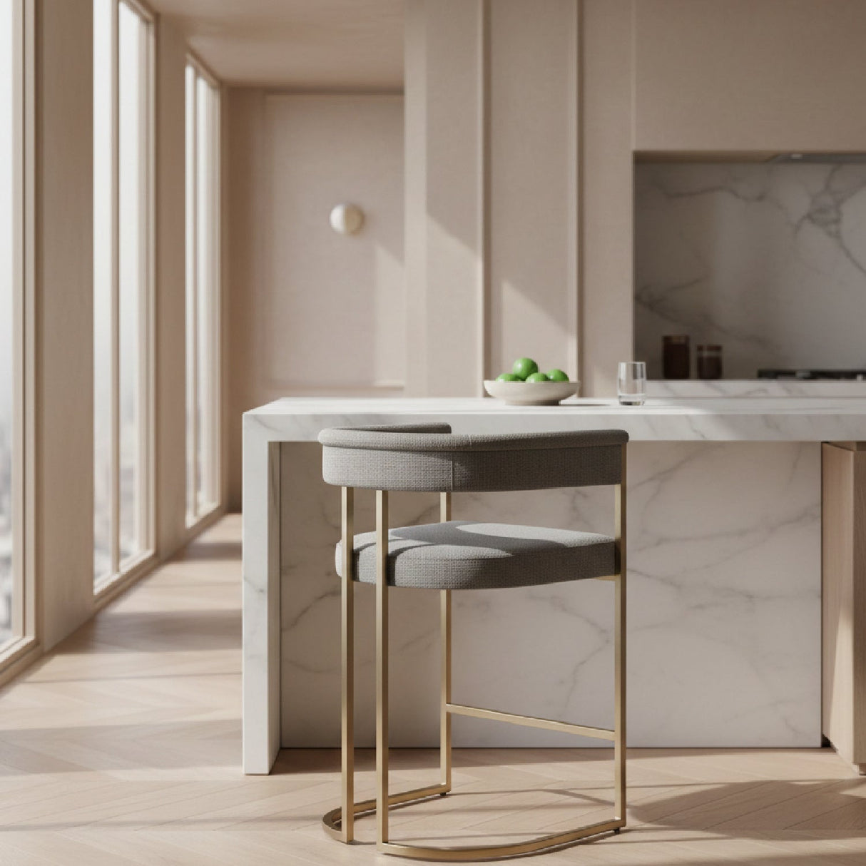 Gray Curved Counter Chair – Byron – angled view