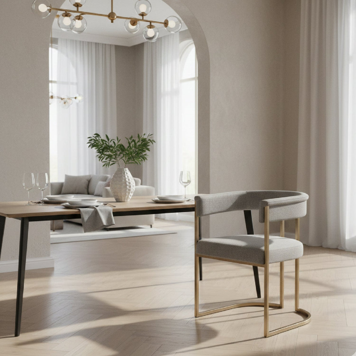 Gray Curved Dining Chair – Byron – angled view