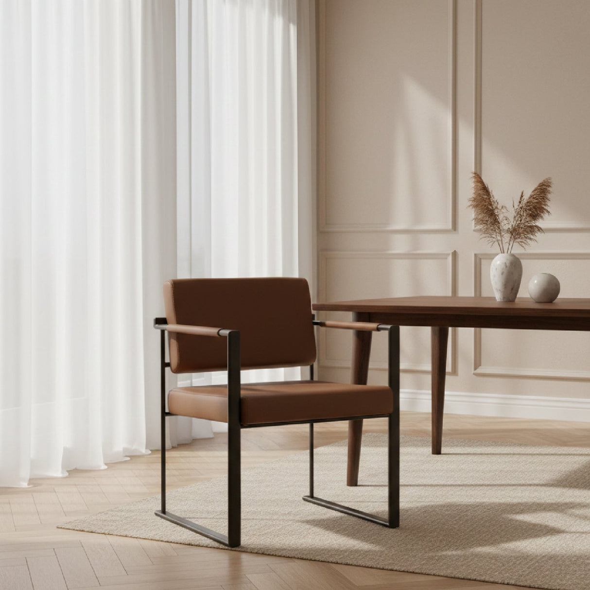 Brown Vegan Leather Dining Chair – Atlan – angled view