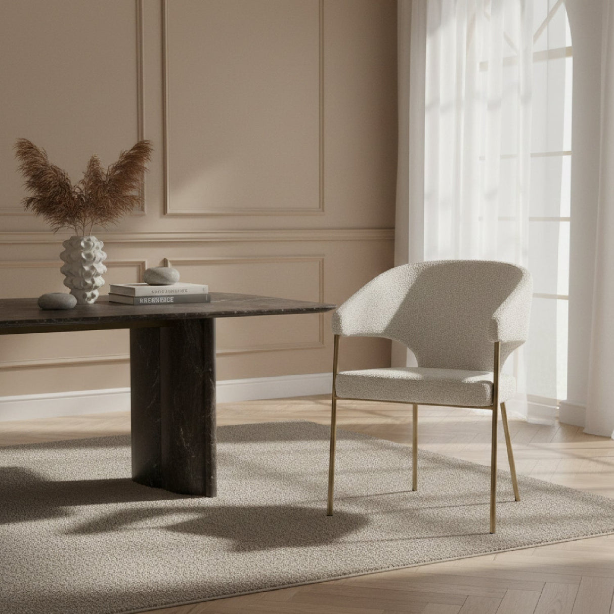 Light Gray Dining Chair – Claudine – angled view