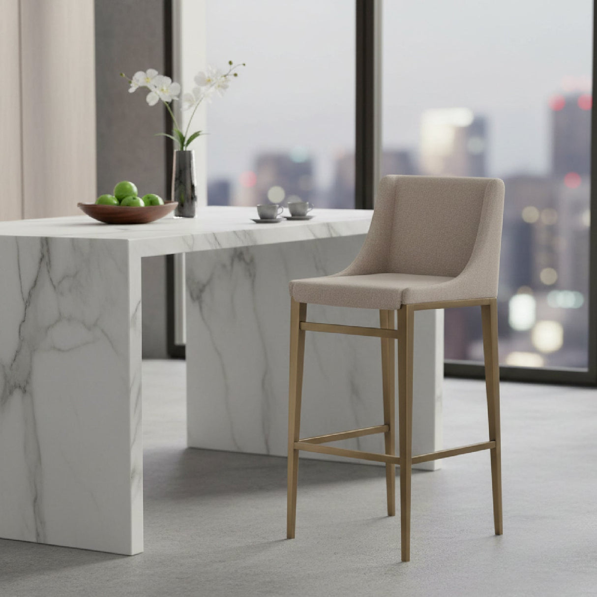 Beige Sloped-Arm Bar Stools (2) | OROA Modern Mimi | Oroa.com