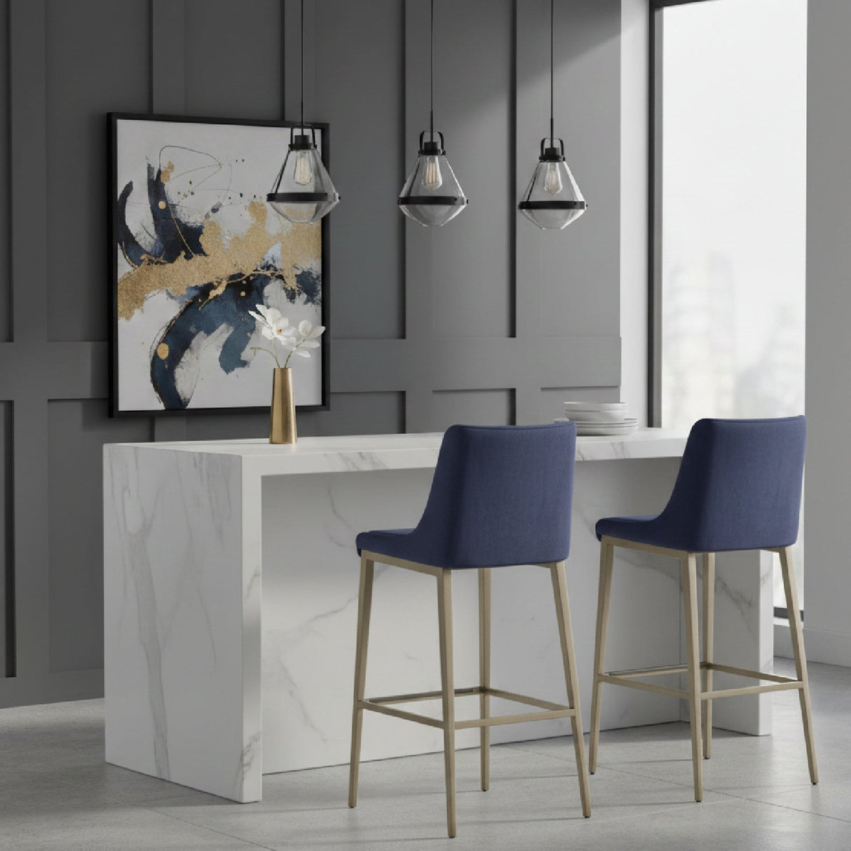 Blue Velvet Bar Stools (2) | Novi Living Mimi | Oroa.com