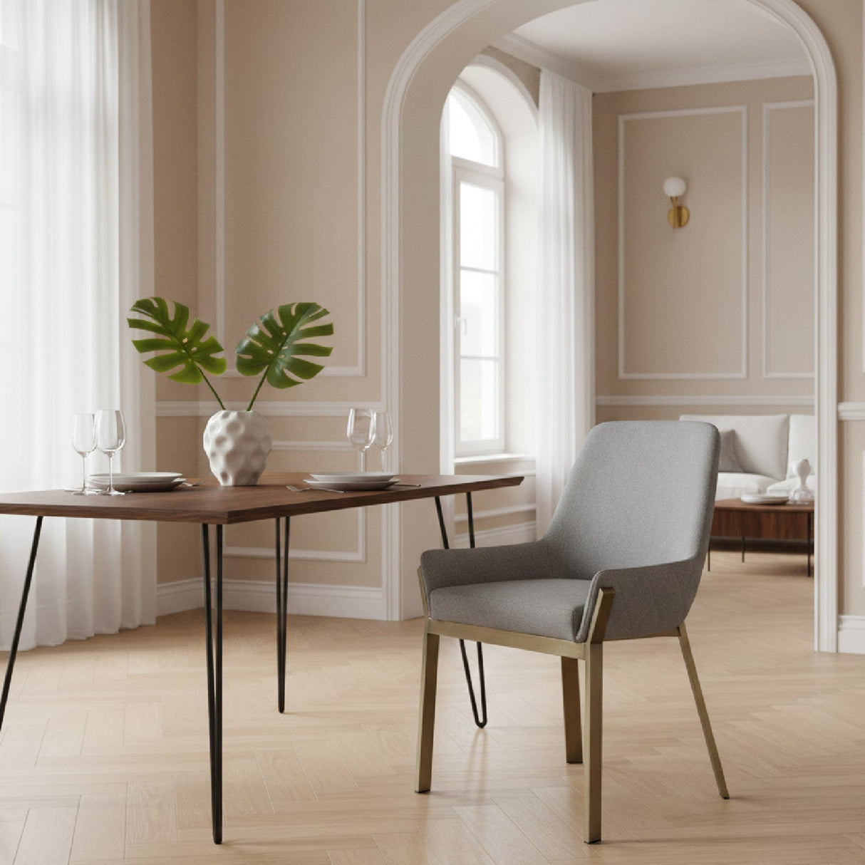 Gray Upholstered Dining Chair – Ganon – angled view
