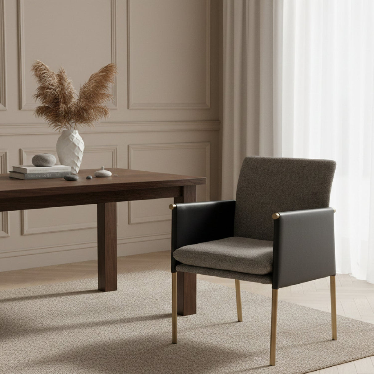 Gray Vegan Leather Dining Chair – Engel – angled view