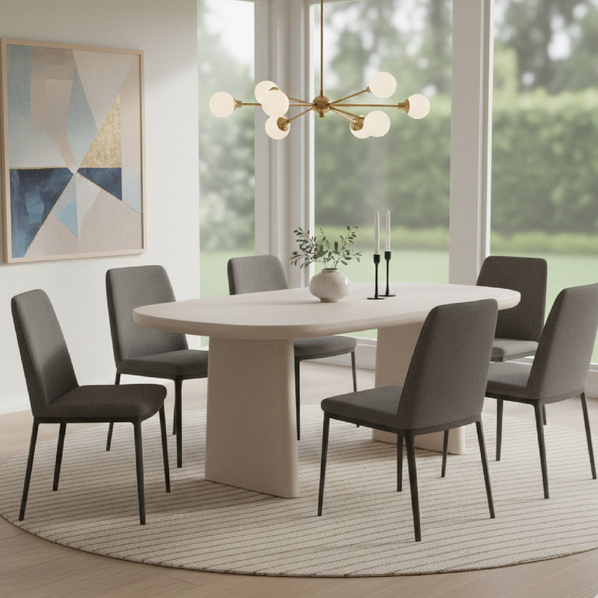 Gray Oval Dining Table – Evermore – angled view