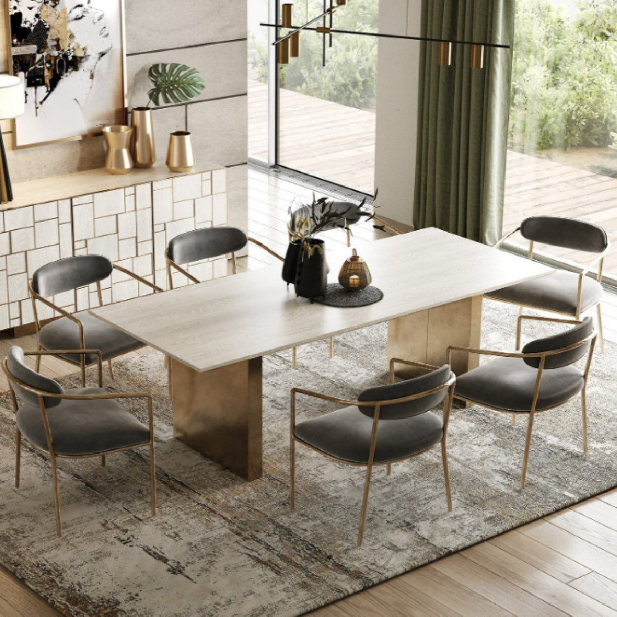Cream Ash Veneer Dining Table – Angus – angled view