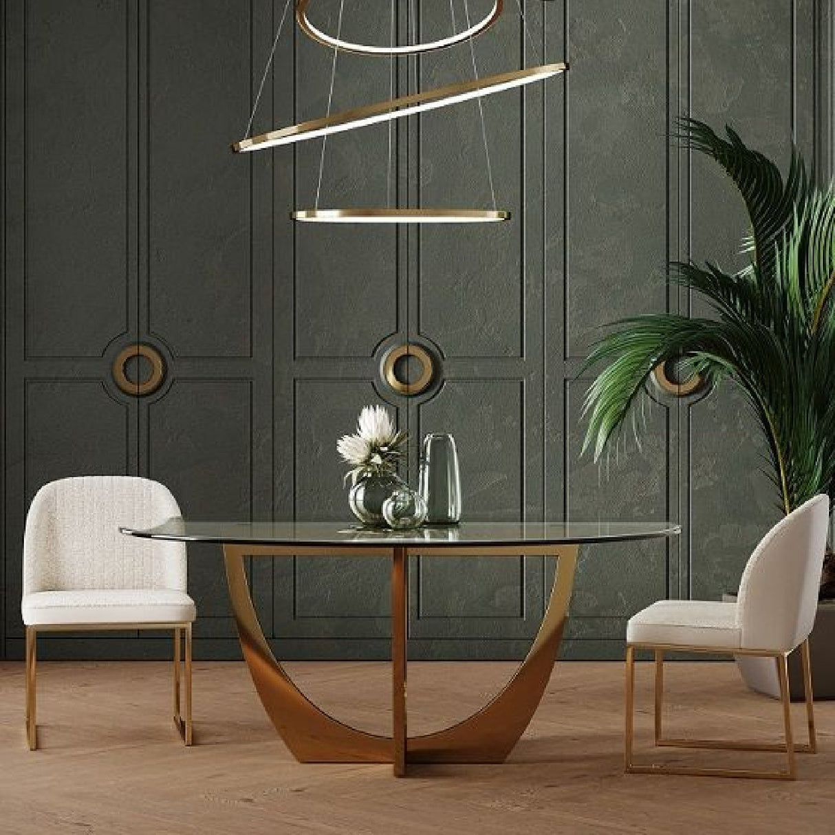 Gold Leaf Oval Dining Table – Chambers – angled view