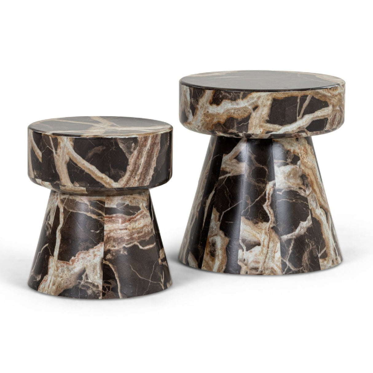 Marble Finished Round End Tables (2) – Marlow – front view