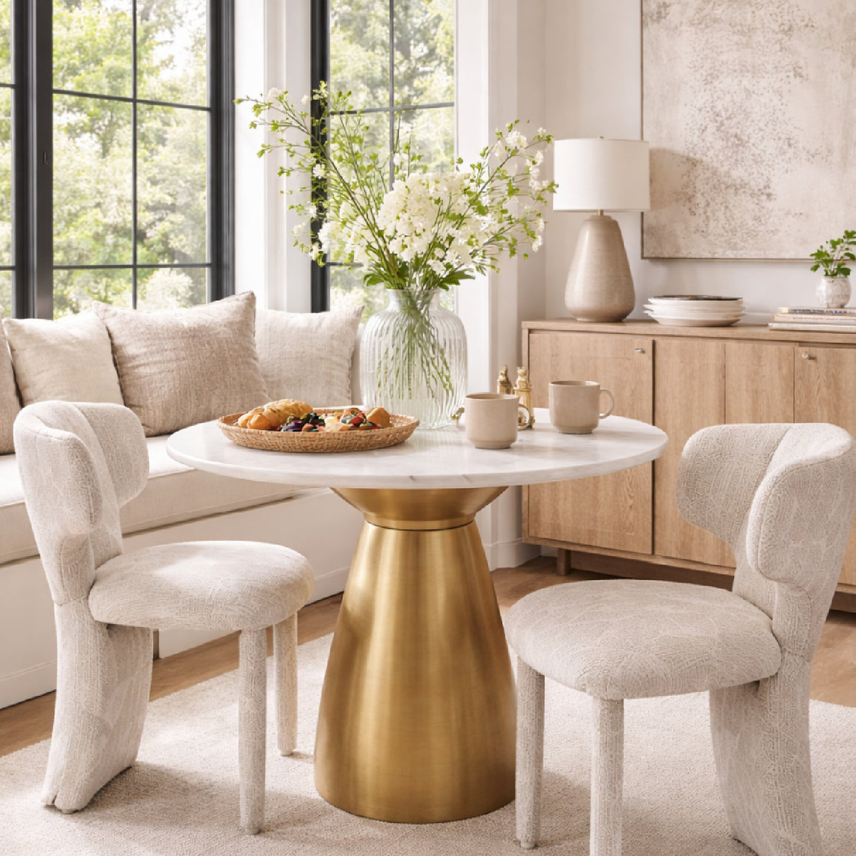 Gold Base Marble Dining Table – Tilly – angled view