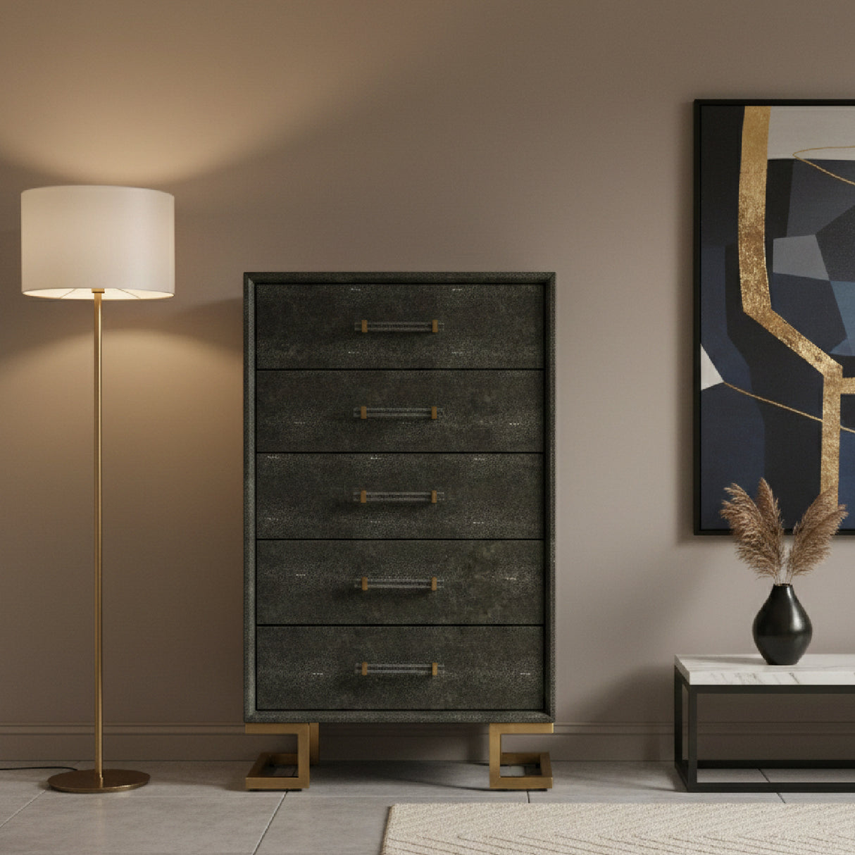 Gray Shagreen 5-Drawer Chest | Oroa.com