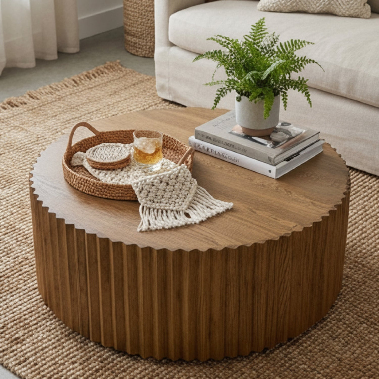 Reeded Walnut Round Coffee Table | OROA Modern Espana | Oroa.com