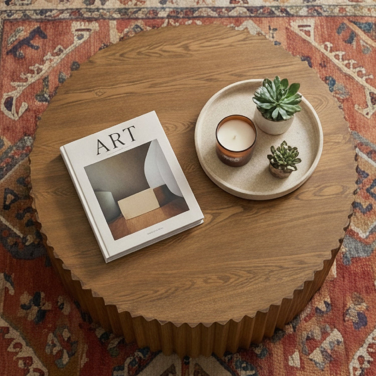 Reeded Walnut Round Coffee Table | OROA Modern Espana | Oroa.com