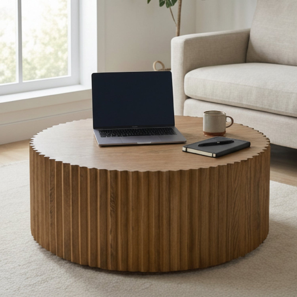 Reeded Walnut Round Coffee Table | OROA Modern Espana | Oroa.com