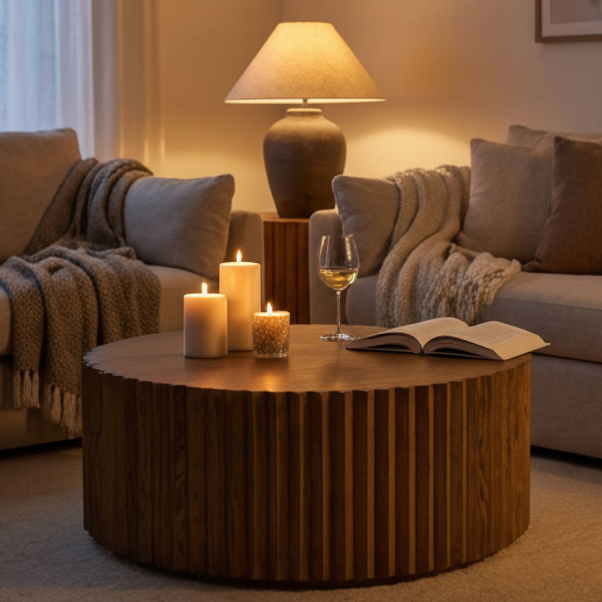 Reeded Walnut Round Coffee Table | OROA Modern Espana | Oroa.com