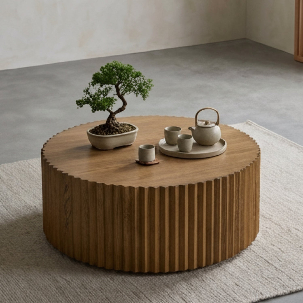 Reeded Walnut Round Coffee Table | OROA Modern Espana | Oroa.com