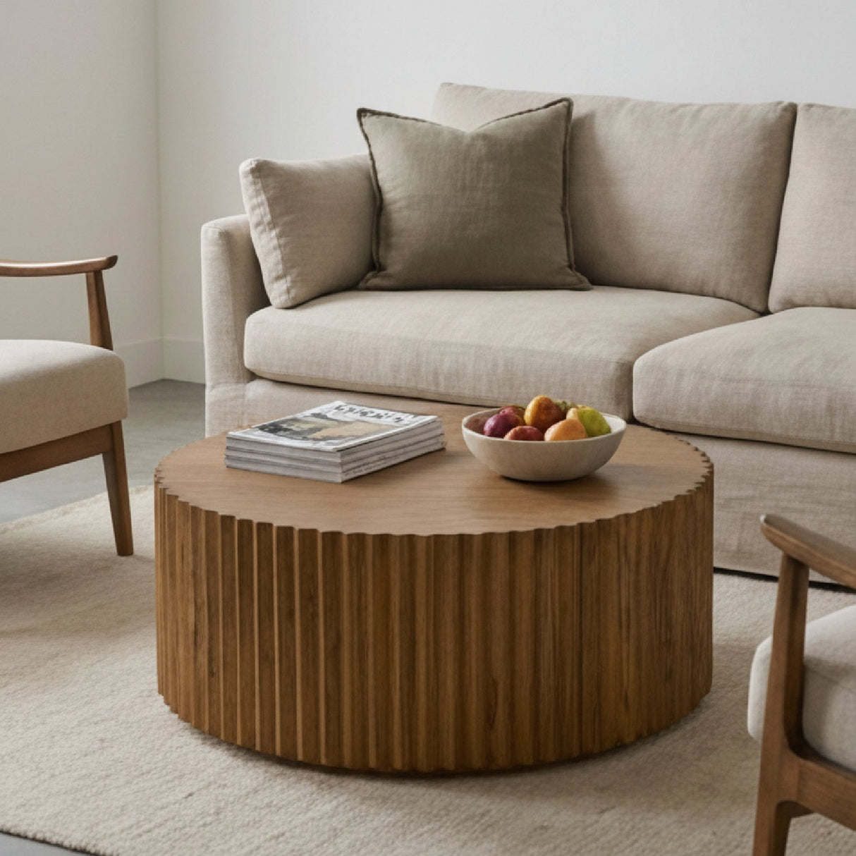 Reeded Walnut Round Coffee Table | OROA Modern Espana | Oroa.com