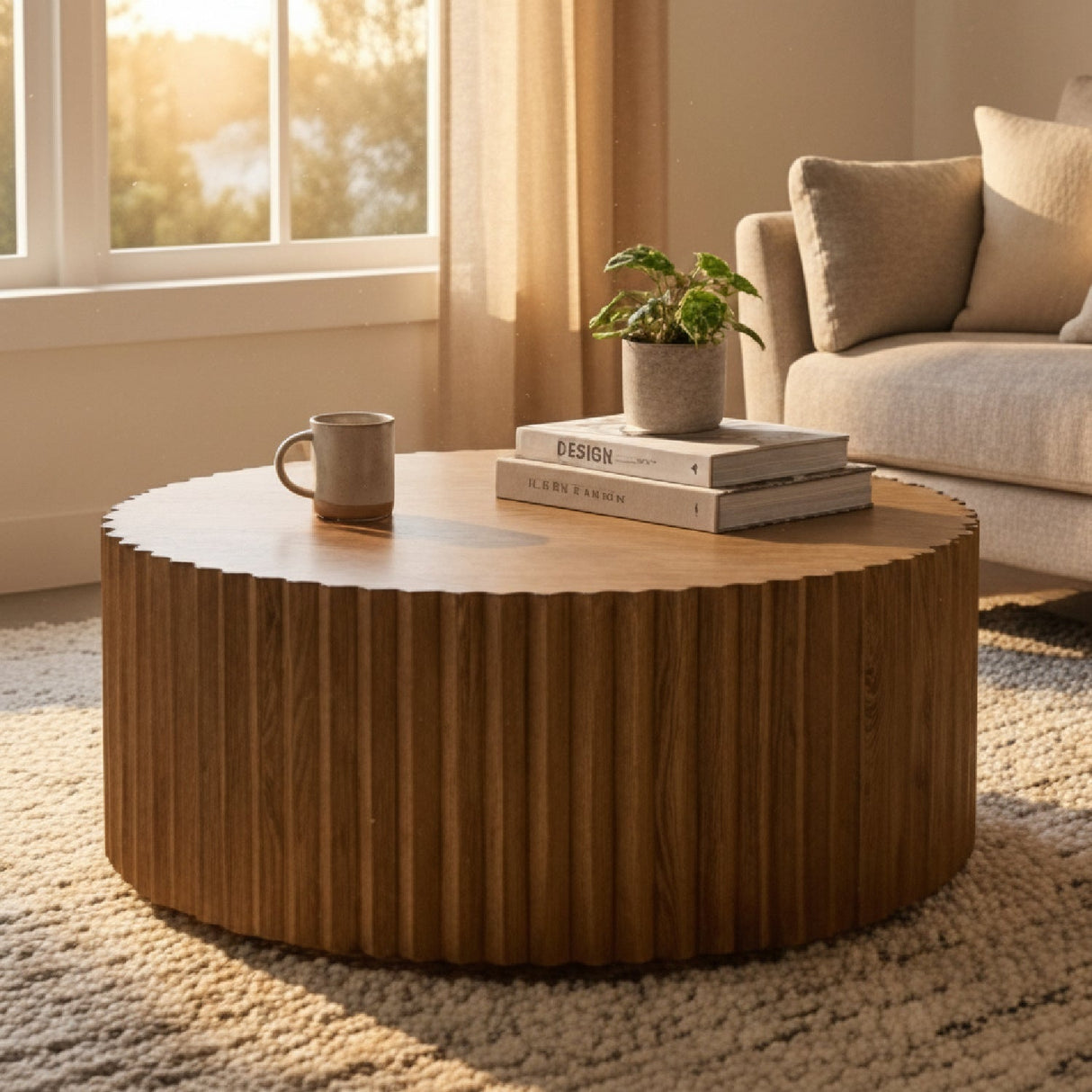 Reeded Walnut Round Coffee Table | OROA Modern Espana | Oroa.com