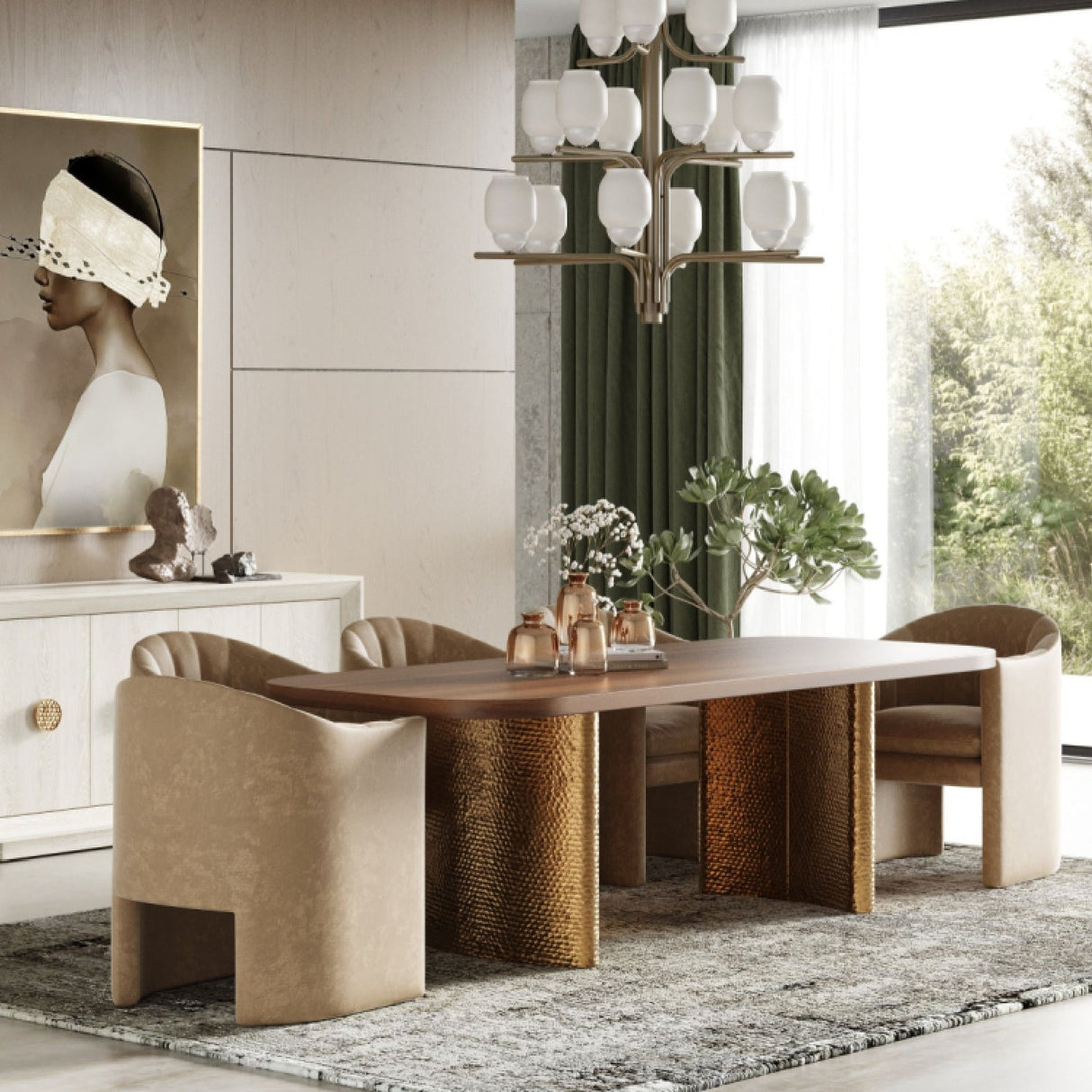 Wanut Veneer Dining Table – Marjorie – angled view