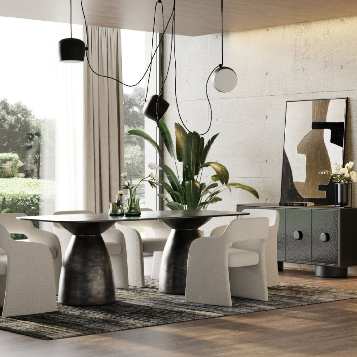 Black Wave Glass Dining Table – Calexico – angled view