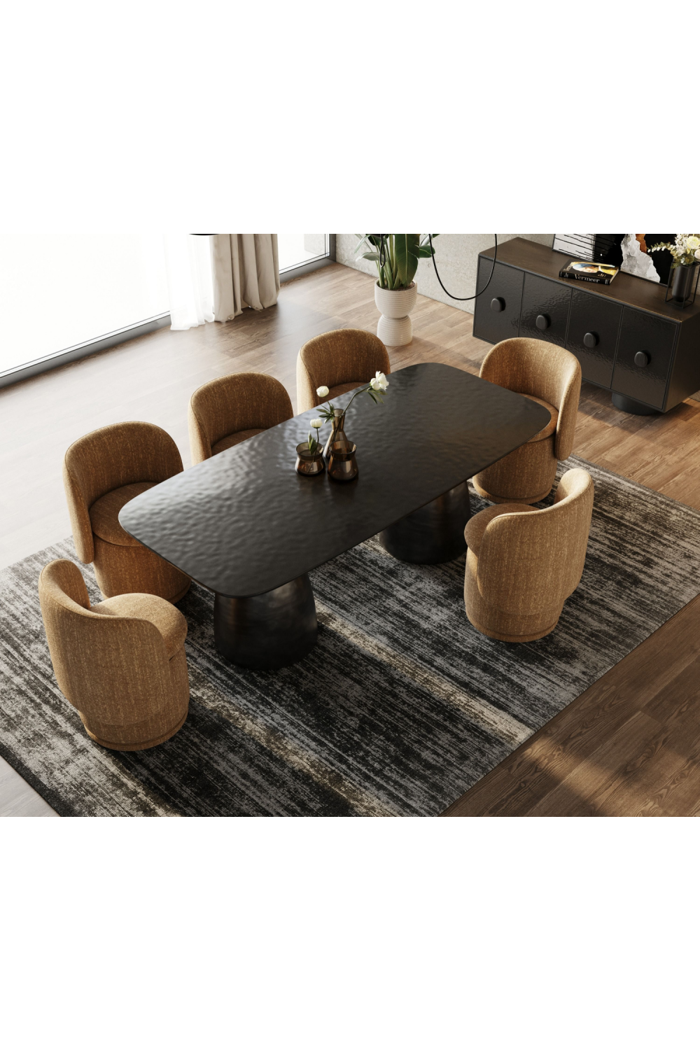 Black Wave Glass Dining Table | Oroa.com
