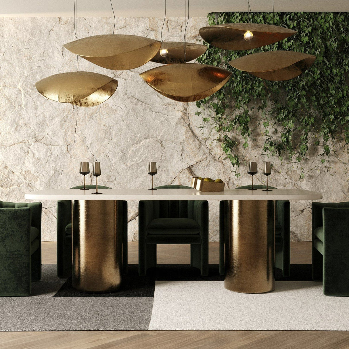 White Marble Dining Table L – Rocky – angled view